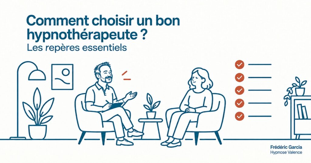 Frédéric Garcia, hypnothérapeute, en séance dans son cabinet : comment choisir un bon hypnothérapeute, les repères essentiels